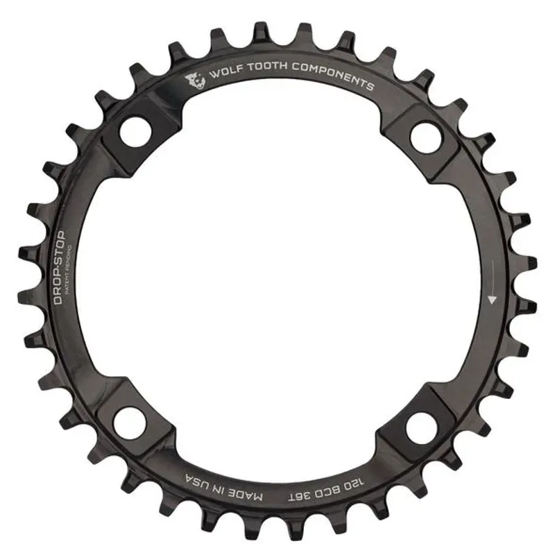 Wolf Tooth Shimano 110 Asymmetric BCD Chainring - 46t 110 Asymmetric BCD 4-Bolt Drop-Stop For Shimano Cranks Black
