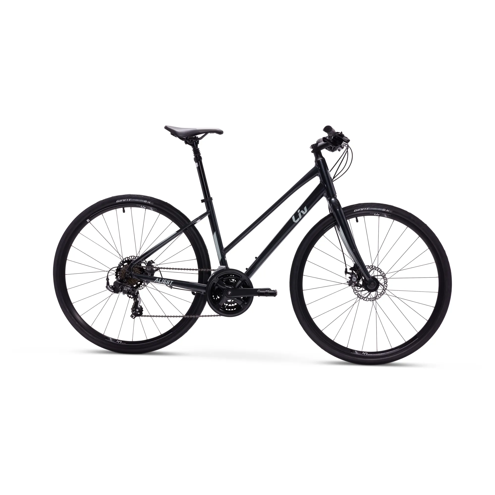 Liv Alight Disk Step-Thru Hybrid Bike in Metallic Black