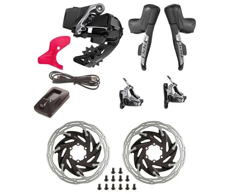 SRAM Red eTap AXS 1X D1 Electronic HRD FM Group -Shift/Hyd Flat Mount DB 2Piece Cal RearDer 33T Max and batt CenterLock 160Rotors CLX-R Charger/cord and QuickStart Guide
