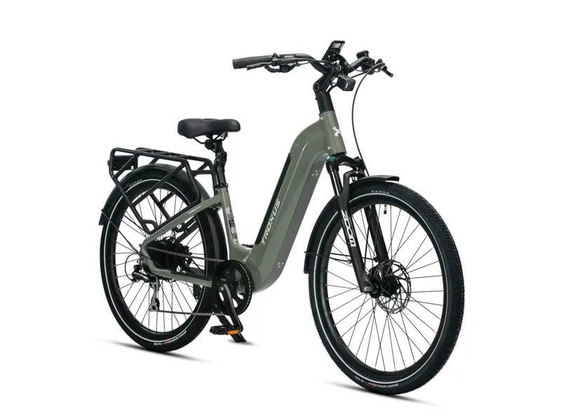 Troxus Trax Plus Step-Thru 500/15 eHybrid Bike Small in Deep Moss-1