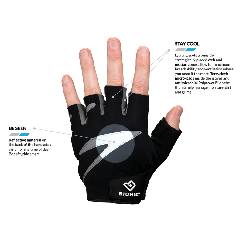 Bionic Men's Cycling Fingerless Gloves in Black-1