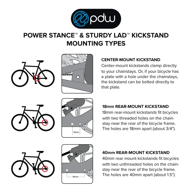 PDW PowerStance Ebike Kickstand 18mm Hole Spacing in Black-1