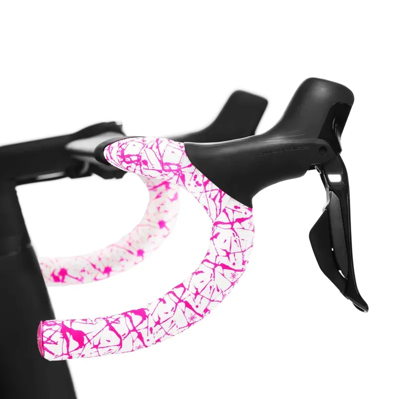 Supacaz Super Sticky Kush Splat Bar Tape in White with Neon Pink-3