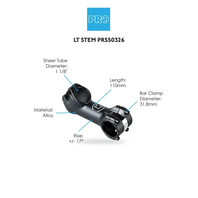 Pro LT 31.8mm +/-17-deg Road/MTB Stem in Black-1